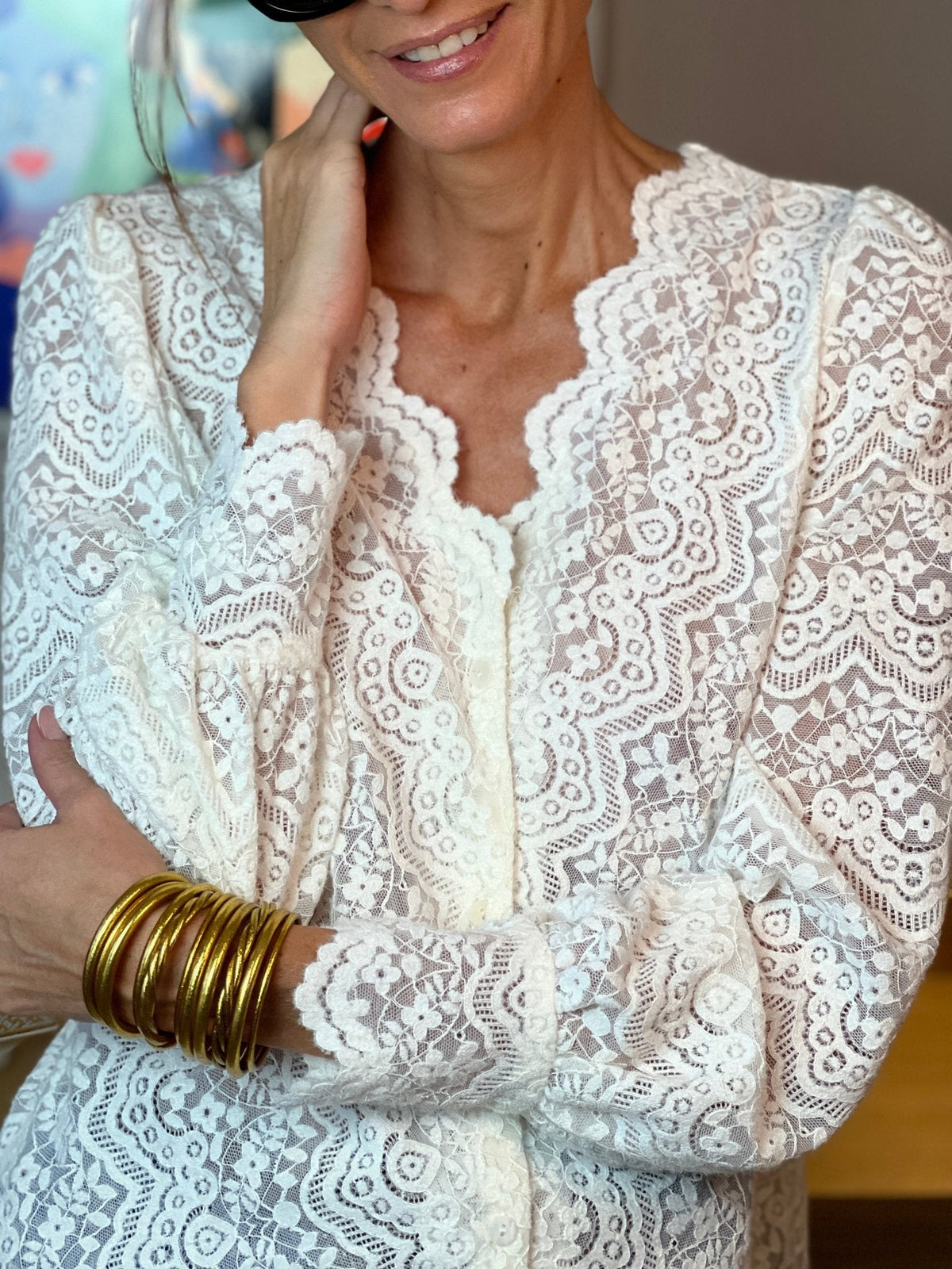 Lavinia floral lace blouse with puff sleeves