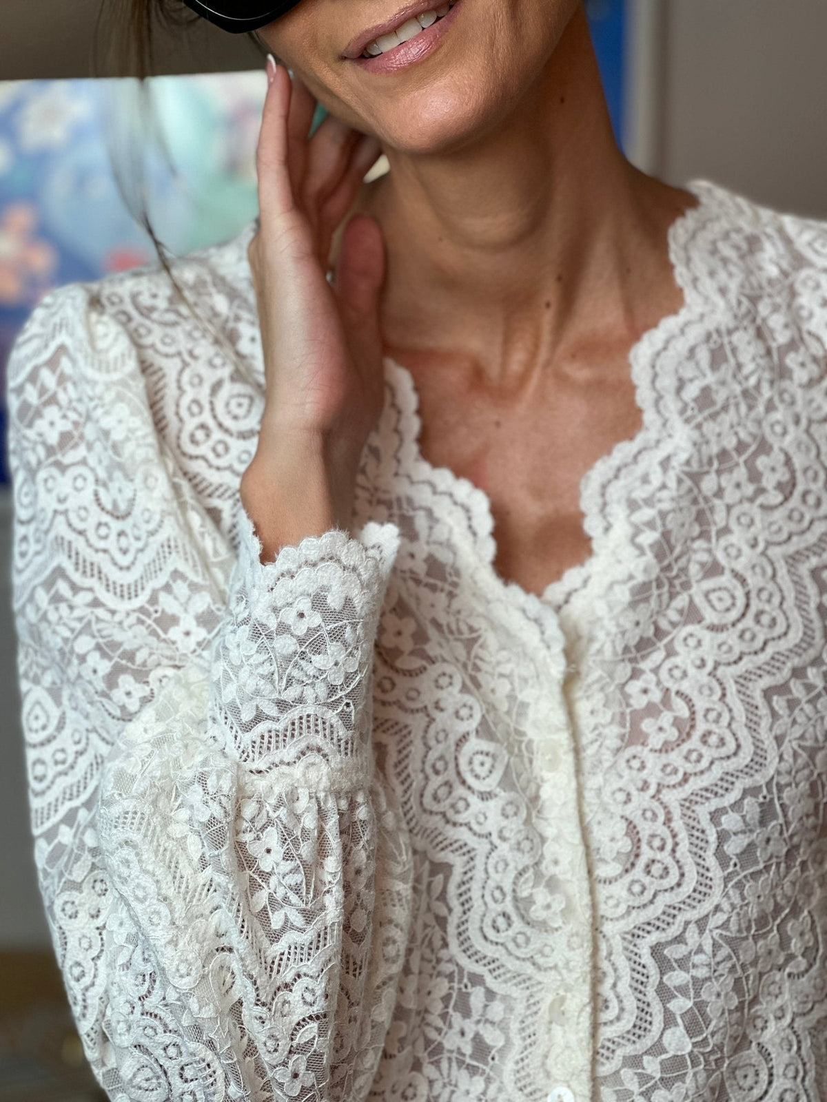 Lavinia floral lace blouse with puff sleeves, alternative view