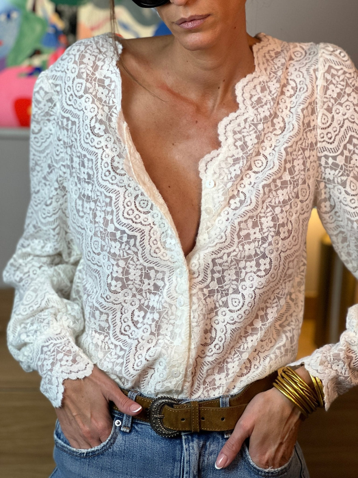 Lavinia floral lace blouse with puff sleeves, alternative view