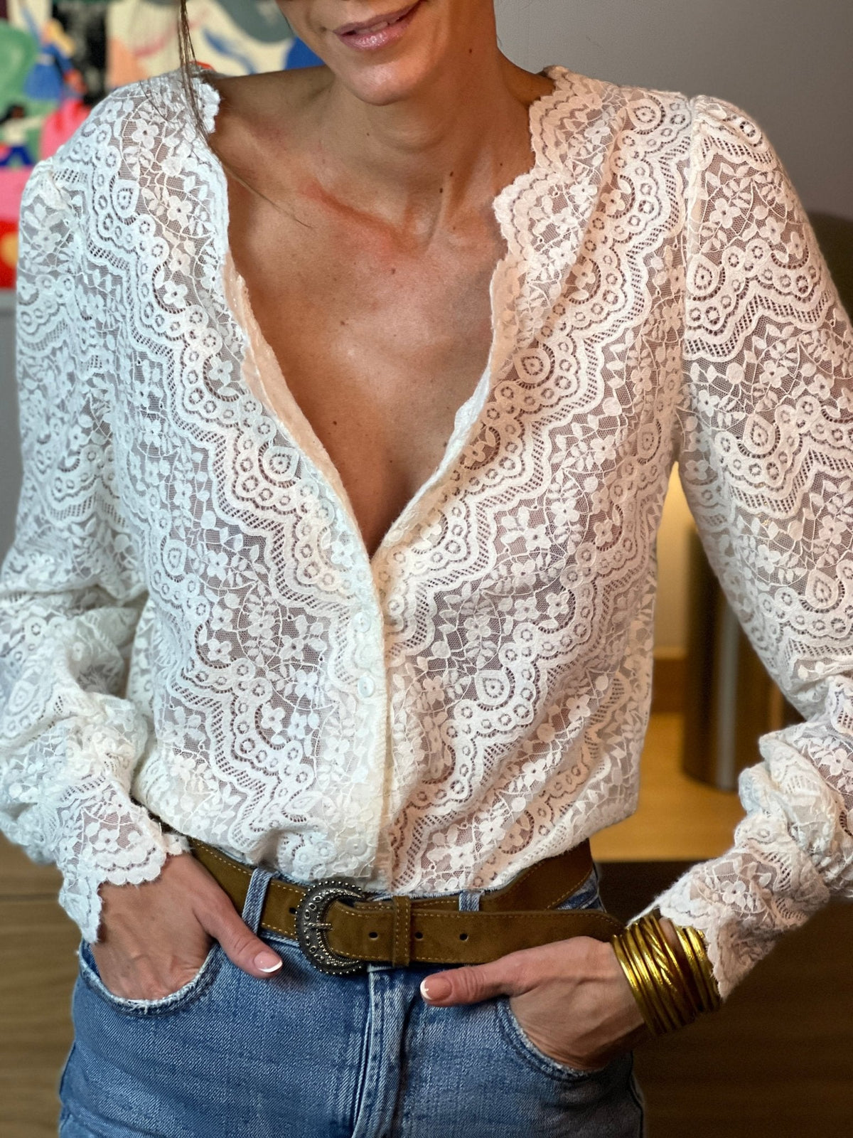 Lavinia floral lace blouse with puff sleeves, alternative view