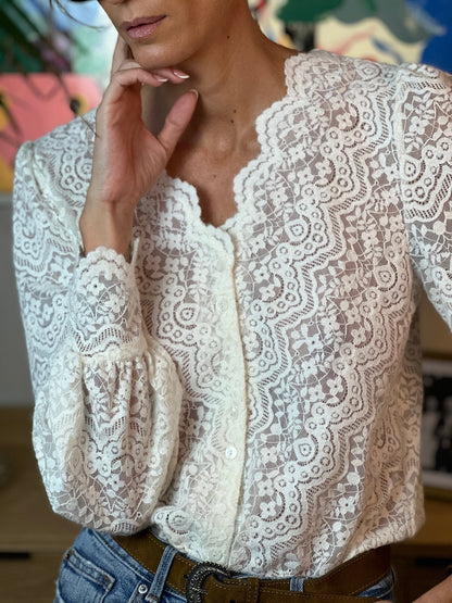 Lavinia floral lace blouse with puff sleeves, alternative view