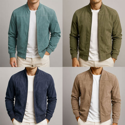 Leander | Chaqueta Bomber Ajustada en Efecto Ante - StilfulltMen's jacketsAzul oscuroSLeander | Chaqueta Bomber Ajustada en Efecto Ante