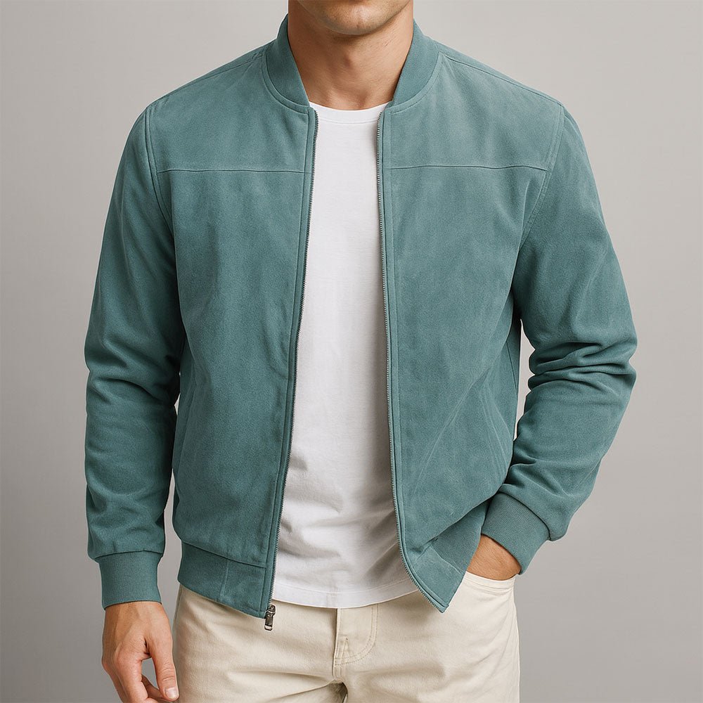 Leander | Chaqueta Bomber Ajustada en Efecto Ante - StilfulltMen's jacketsAzulSLeander | Chaqueta Bomber Ajustada en Efecto Ante