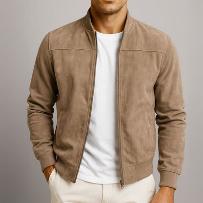 Leander | Chaqueta Bomber Ajustada en Efecto Ante - StilfulltMen's jacketsMarrónSLeander | Chaqueta Bomber Ajustada en Efecto Ante