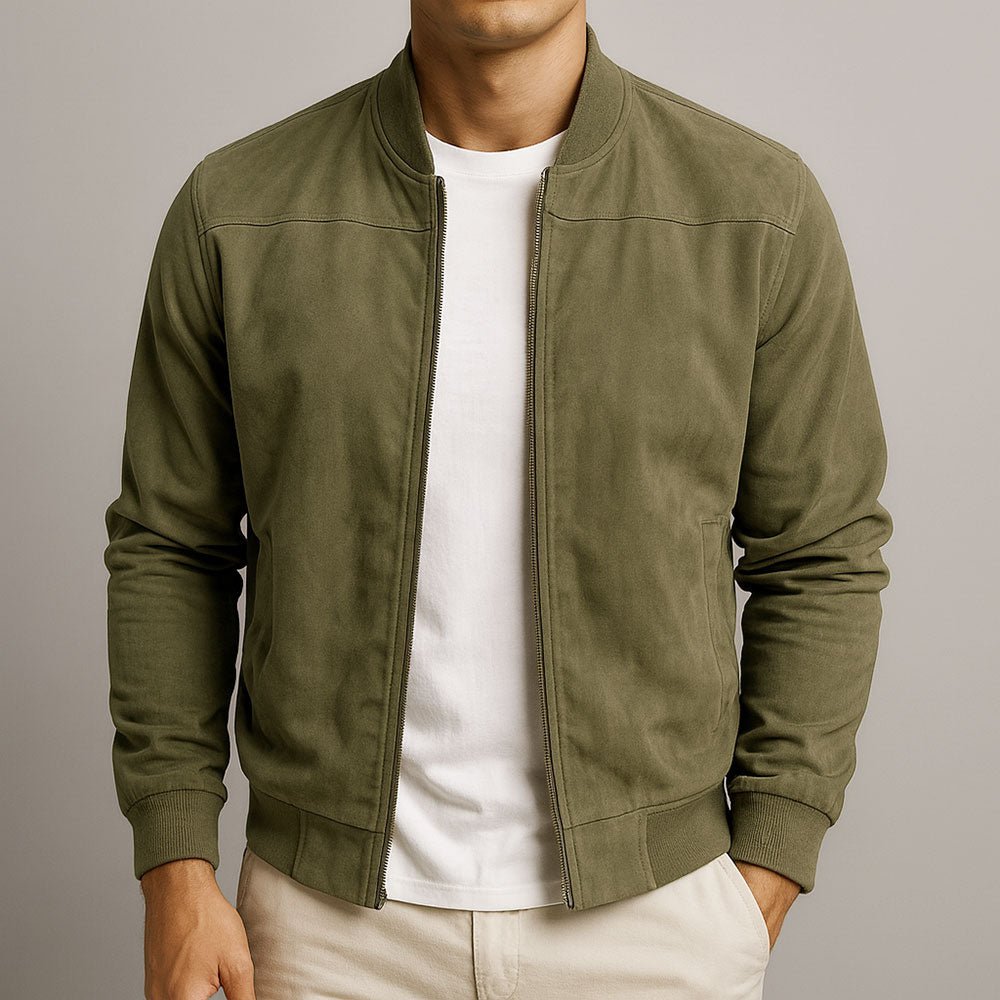 Leander | Chaqueta Bomber Ajustada en Efecto Ante - StilfulltMen's jacketsVerdeSLeander | Chaqueta Bomber Ajustada en Efecto Ante