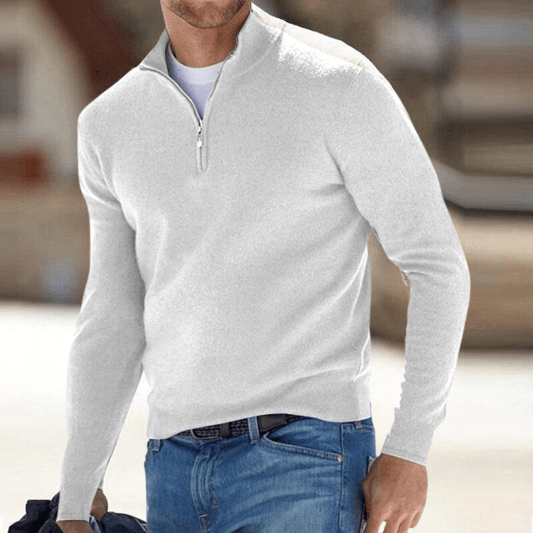 Lennox | Jersey de Punto Fino con Media Cremallera - StilfulltMen's sweatersBlancoSLennox | Jersey de Punto Fino con Media Cremallera