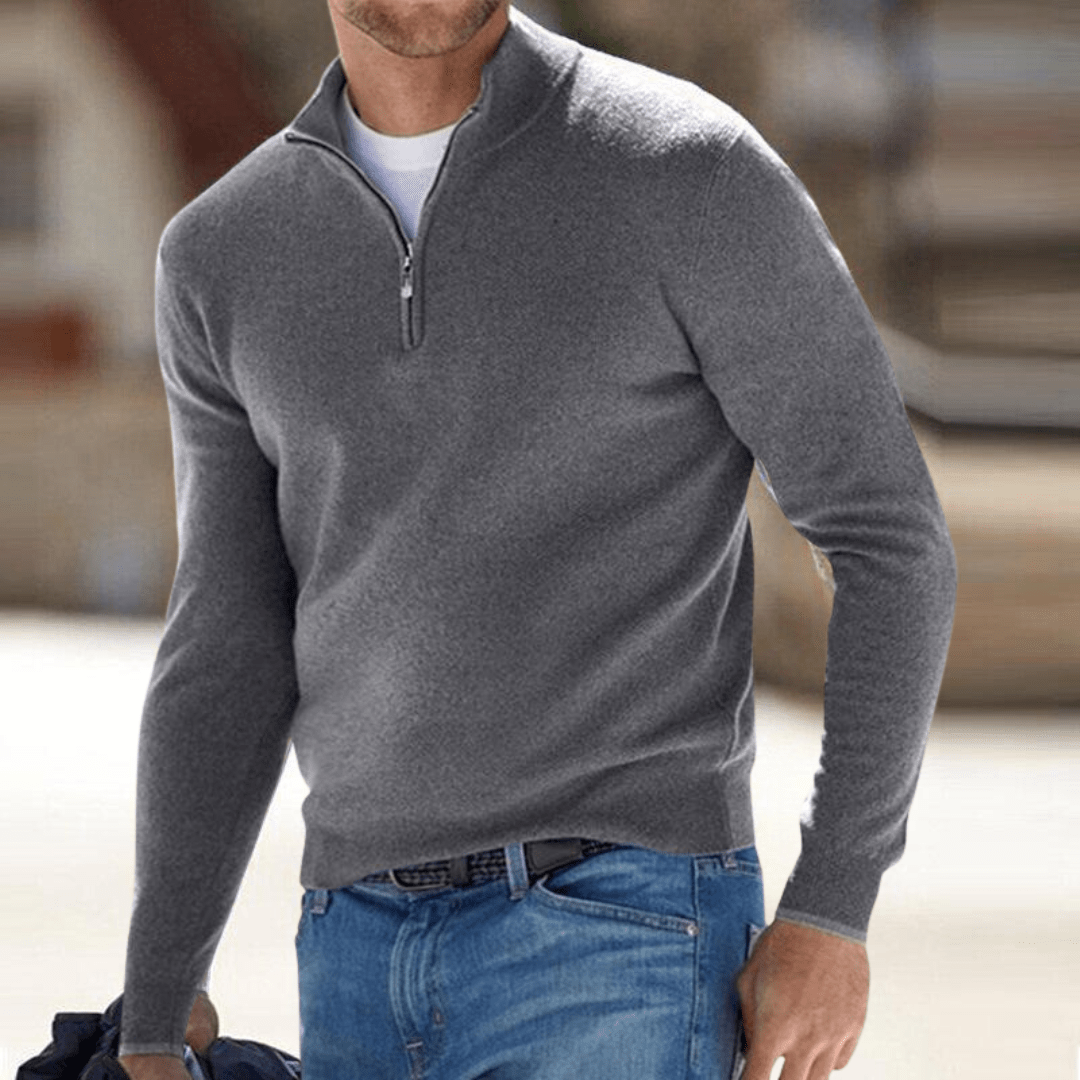 Lennox | Jersey de Punto Fino con Media Cremallera - StilfulltMen's sweatersGrisSLennox | Jersey de Punto Fino con Media Cremallera
