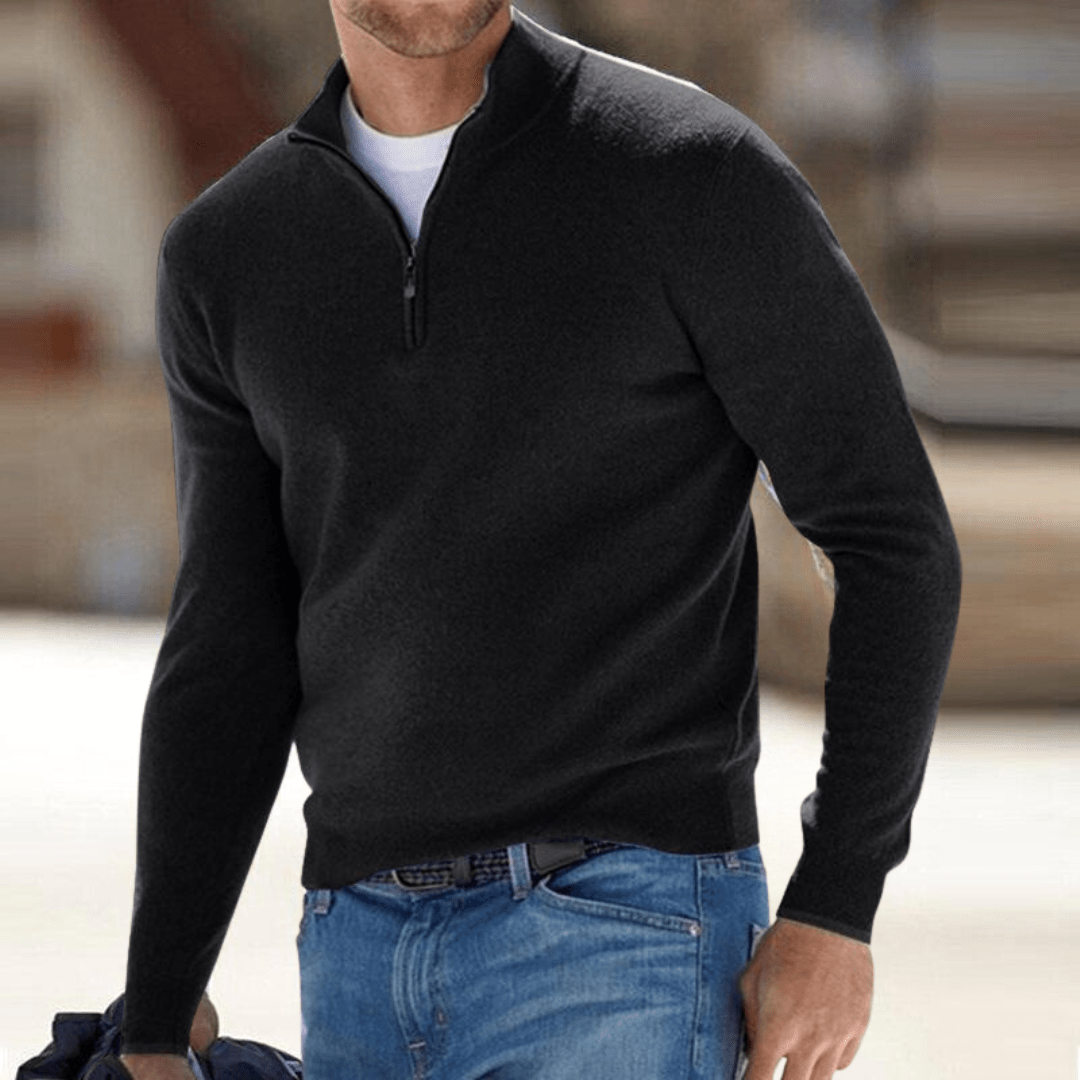 Lennox | Jersey de Punto Fino con Media Cremallera - StilfulltMen's sweatersNegroSLennox | Jersey de Punto Fino con Media Cremallera