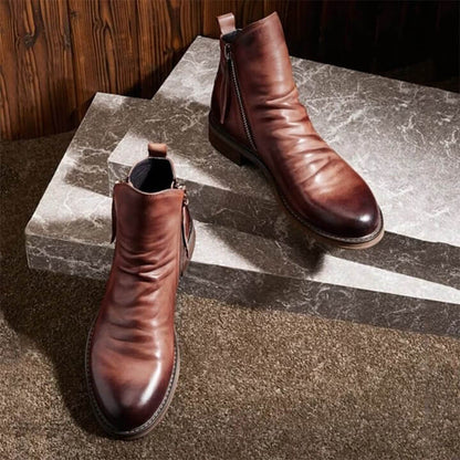 Leonard men's ruched leather ankle boots