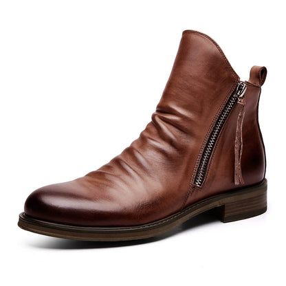 Leonard men's ruched leather ankle boots