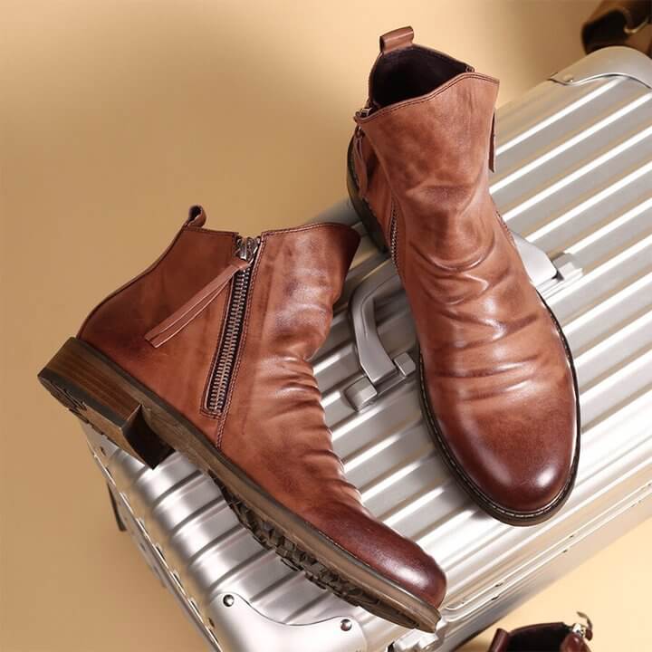 Leonard men's ruched leather ankle boots