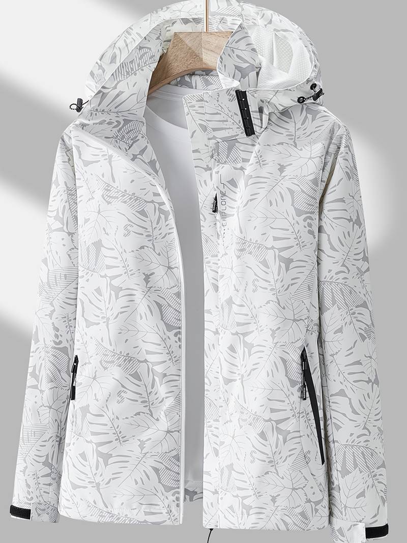 Leonor | Chaqueta Cortavientos con Capucha y Estampado de Hojas - StilfulltWomen's jacketsJ6HDO7DNBlancoXSLeonor | Chaqueta Cortavientos con Capucha y Estampado de Hojas