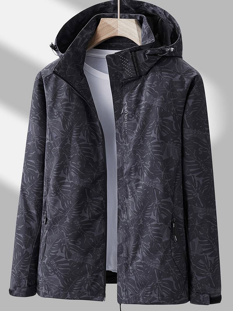 Leonor | Chaqueta Cortavientos con Capucha y Estampado de Hojas - StilfulltWomen's jacketsUKIXMHIKNegroXSLeonor | Chaqueta Cortavientos con Capucha y Estampado de Hojas