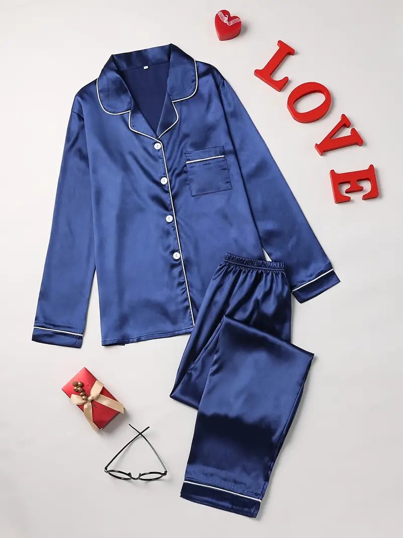 Leonor | Pijama Satinado de Manga Larga - StilfulltWomen's sleepwearSPUHW2CDAzul marinoSLeonor | Pijama Satinado de Manga Larga