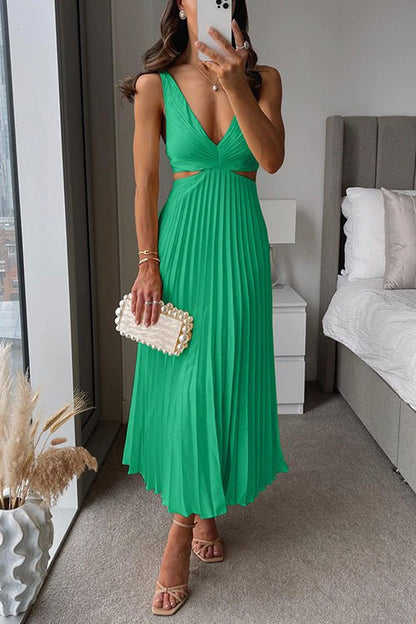 Lisana | Maxi plisserad klänning — flytande och feminin elegans - StilfulltdressGrönSLisana | Maxi plisserad klänning — flytande och feminin elegans