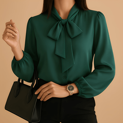 Livia | Blusa de Mujer con Lazada y Manga Abullonada - StilfulltWomen's clothing topsVIVA411908MODAVerdeSLivia | Blusa de Mujer con Lazada y Manga Abullonada