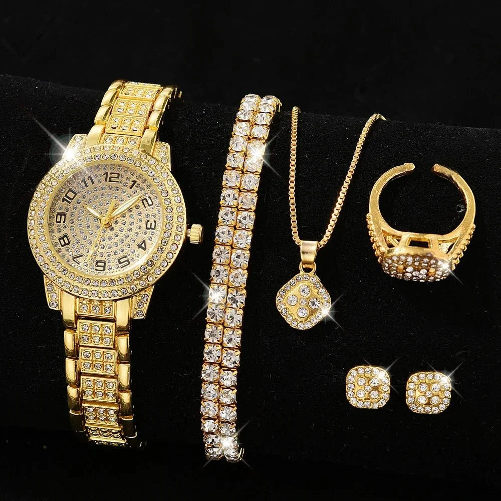 Lorna crystal watch and jewellery set in gold – full set