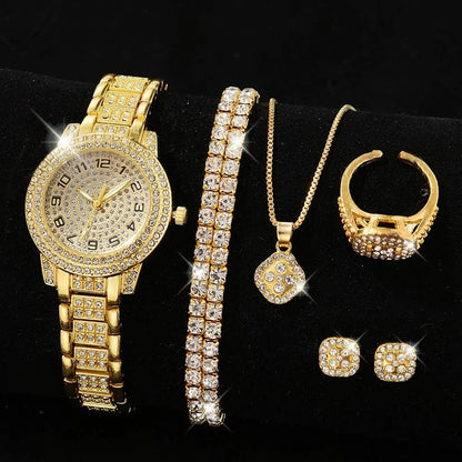 Lorna crystal watch and jewellery set in gold – full set