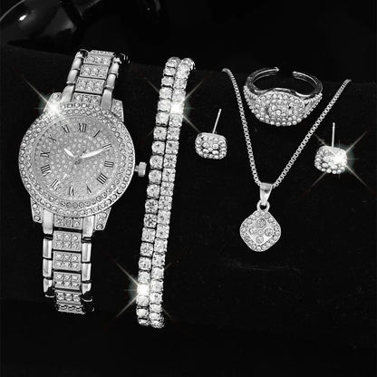 Lorna crystal watch and jewellery set in silver – style a