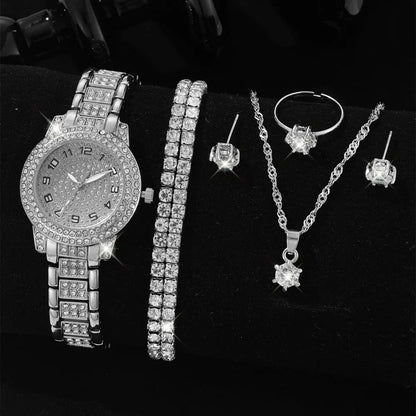 Lorna crystal watch and jewellery set in silver – style b