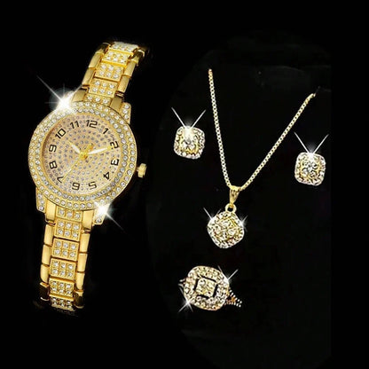 Lorna crystal watch and jewellery set in gold – style a