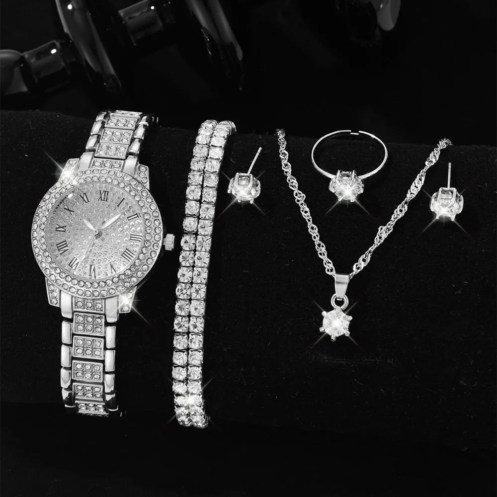 Lorna crystal watch and jewellery set in silver – style c
