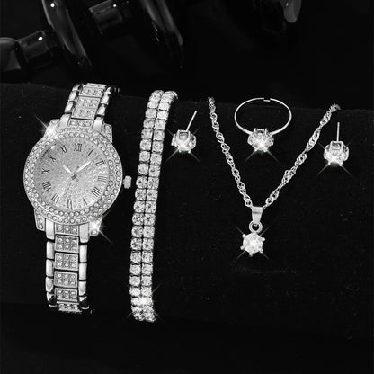 Lorna crystal watch and jewellery set in silver – style c
