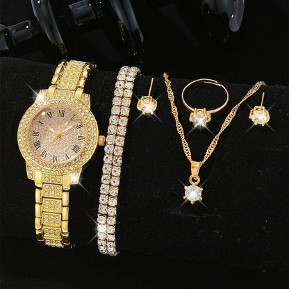 Lorna crystal watch and jewellery set in gold – style c