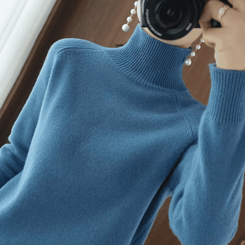Lucía | Jersey de Mujer de Cuello Alto y Punto Fino - StilfulltWomen's sweatersAzulSLucía | Jersey de Mujer de Cuello Alto y Punto Fino