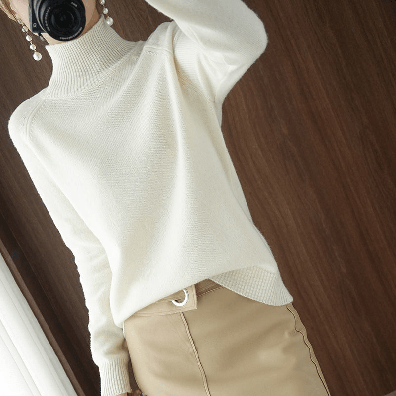 Lucía | Jersey de Mujer de Cuello Alto y Punto Fino - StilfulltWomen's sweatersBlancoSLucía | Jersey de Mujer de Cuello Alto y Punto Fino