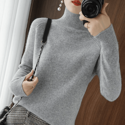 Lucía | Jersey de Mujer de Cuello Alto y Punto Fino - StilfulltWomen's sweatersGrisSLucía | Jersey de Mujer de Cuello Alto y Punto Fino