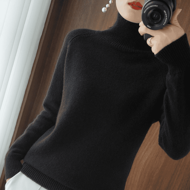 Lucía | Jersey de Mujer de Cuello Alto y Punto Fino - StilfulltWomen's sweatersNegroSLucía | Jersey de Mujer de Cuello Alto y Punto Fino