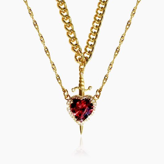 Lucy heart and sword double necklace set in gold