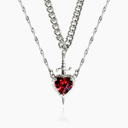 Lucy heart and sword double necklace set in silver