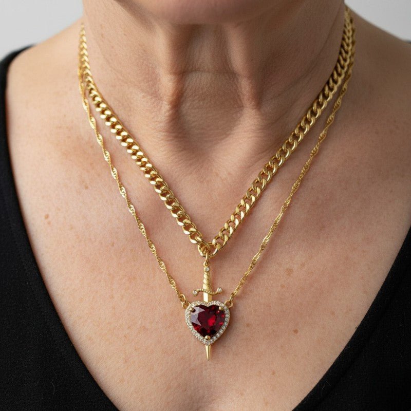 Lucy heart and sword double necklace set