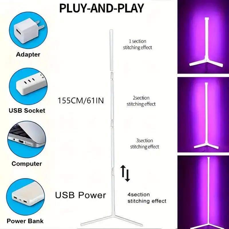 Lumeno | Lámpara de Pie LED de Esquina RGB Regulable - StilfulltFloor lampSMARTRGBHO-ZWART-7QE4BlackNegroLumeno | Lámpara de Pie LED de Esquina RGB Regulable