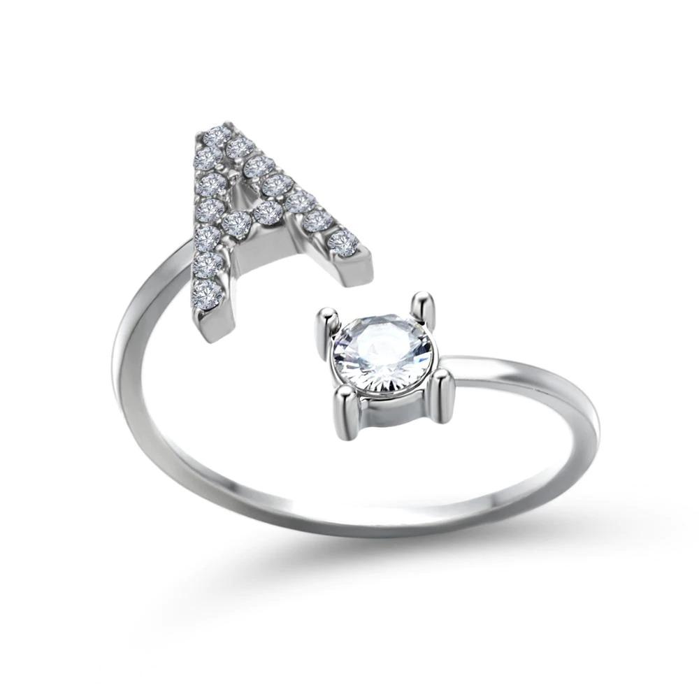 Madeline adjustable open initial ring with cubic zirconia