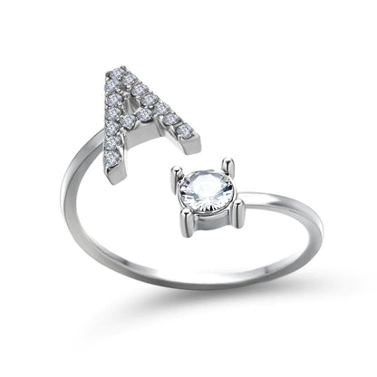 Madeline adjustable open initial ring with cubic zirconia