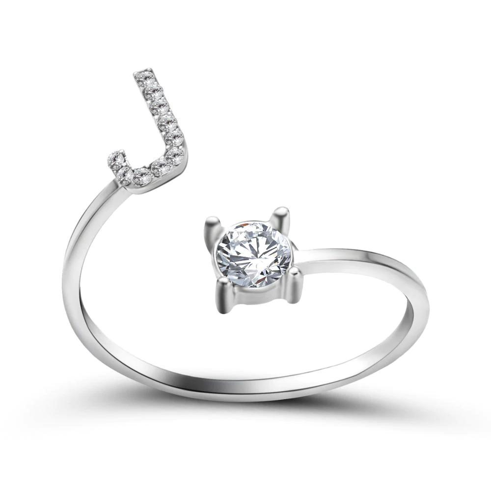 Madeline adjustable open initial ring with cubic zirconia