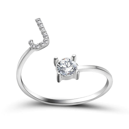 Madeline adjustable open initial ring with cubic zirconia