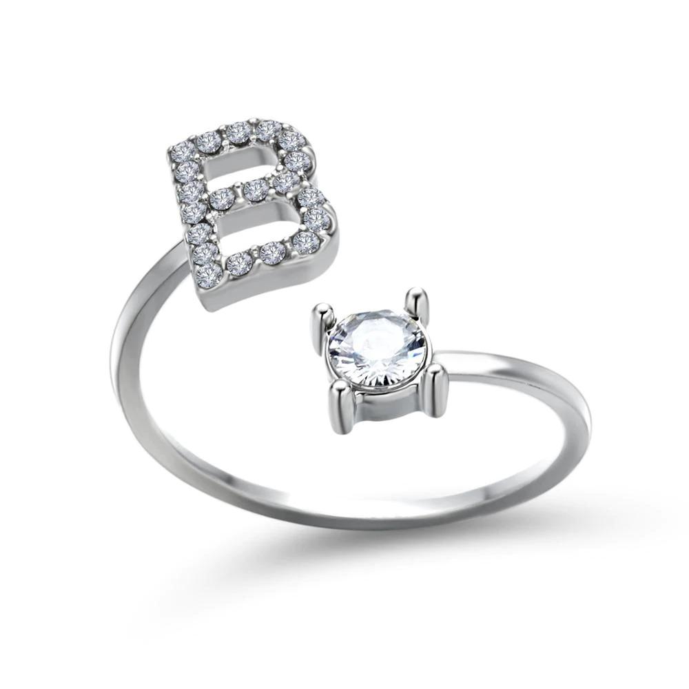 Madeline adjustable open initial ring with cubic zirconia
