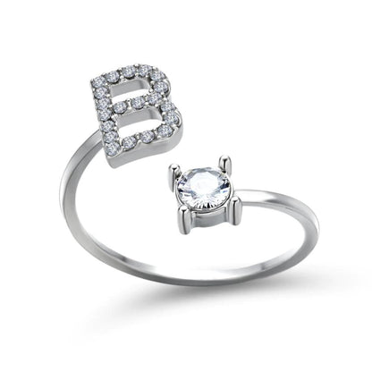Madeline adjustable open initial ring with cubic zirconia