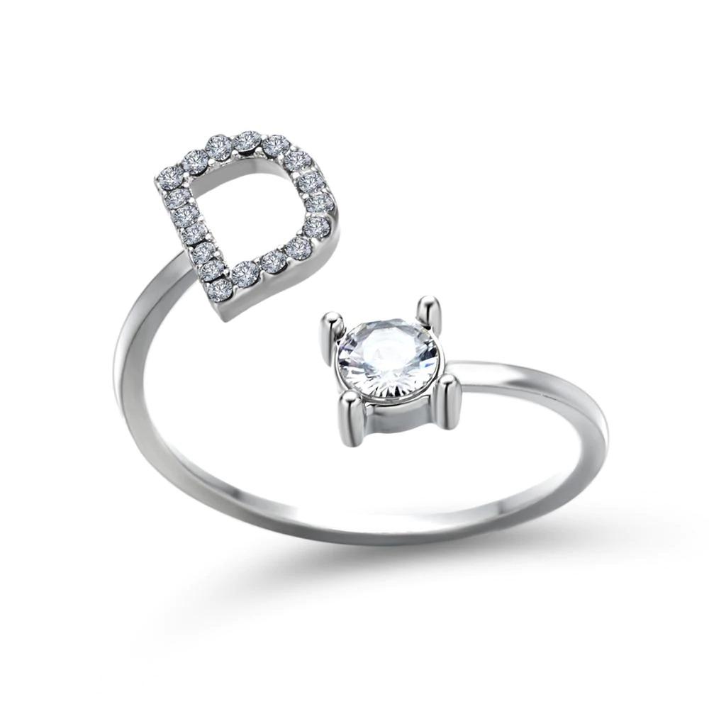 Madeline adjustable open initial ring with cubic zirconia