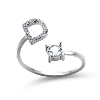 Madeline adjustable open initial ring with cubic zirconia