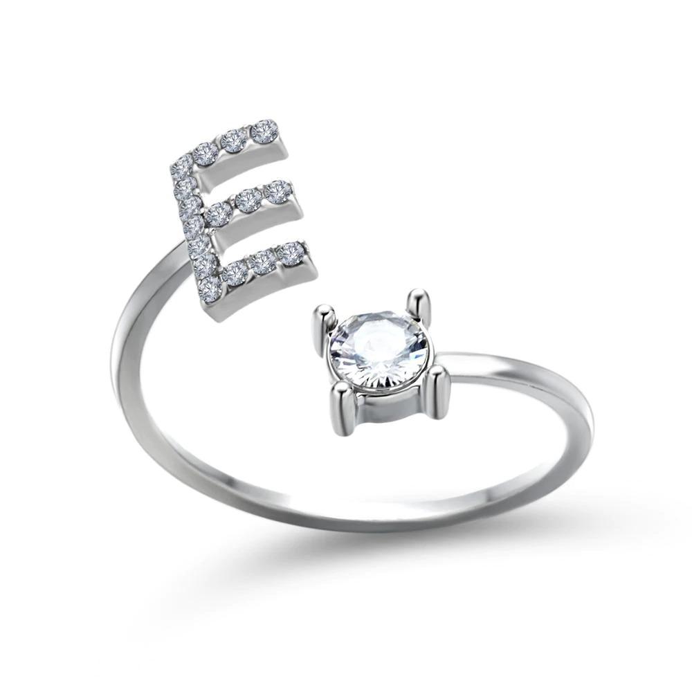 Madeline adjustable open initial ring with cubic zirconia