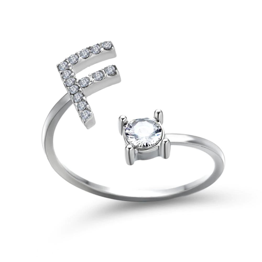 Madeline adjustable open initial ring with cubic zirconia