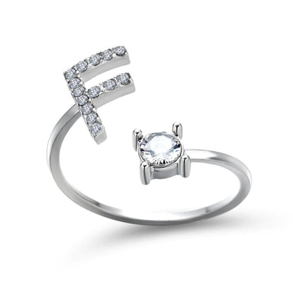 Madeline adjustable open initial ring with cubic zirconia