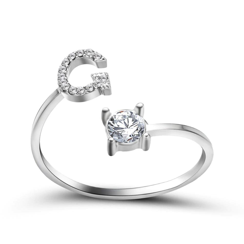 Madeline adjustable open initial ring with cubic zirconia