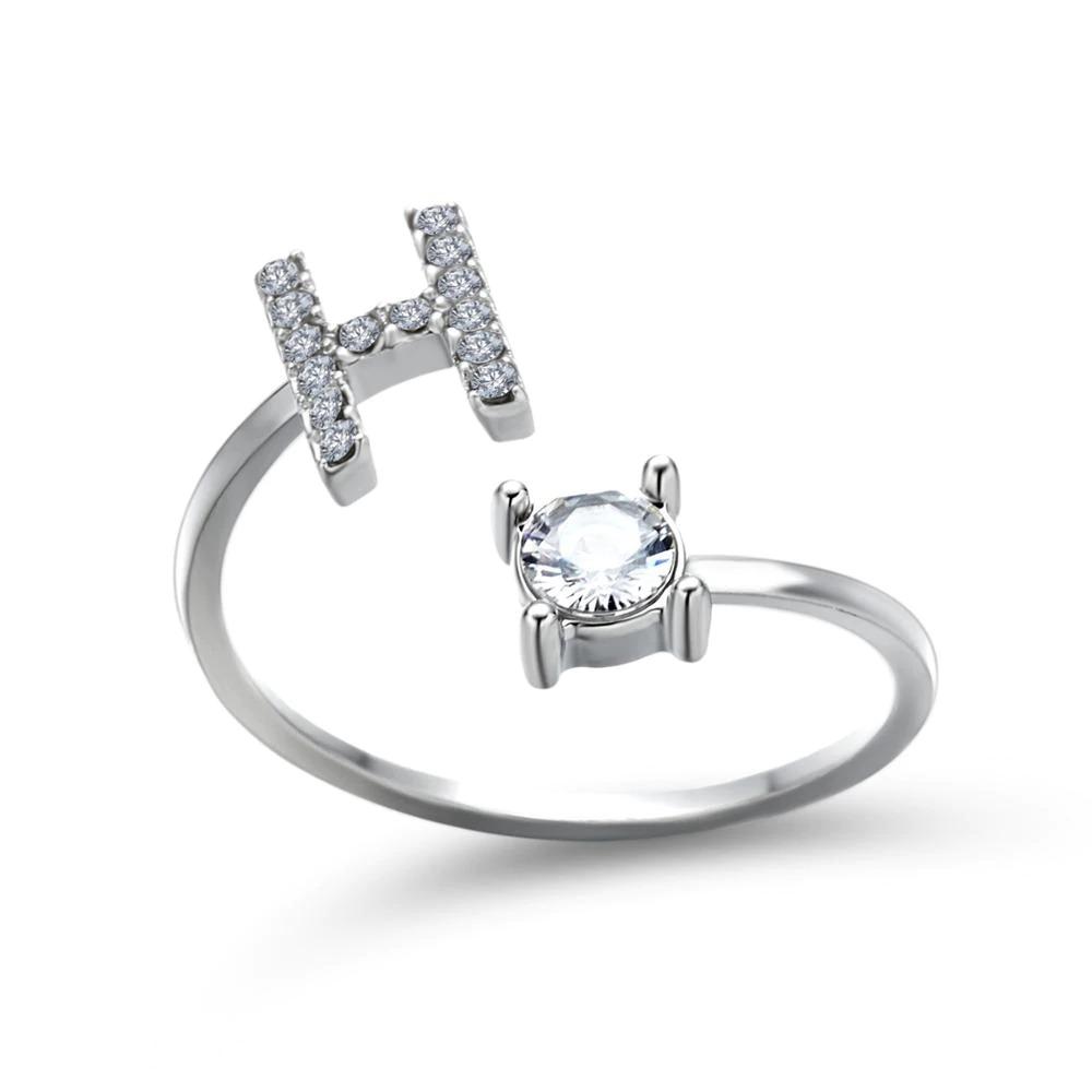 Madeline adjustable open initial ring with cubic zirconia