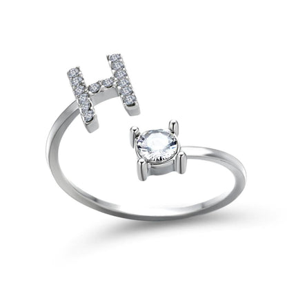 Madeline adjustable open initial ring with cubic zirconia